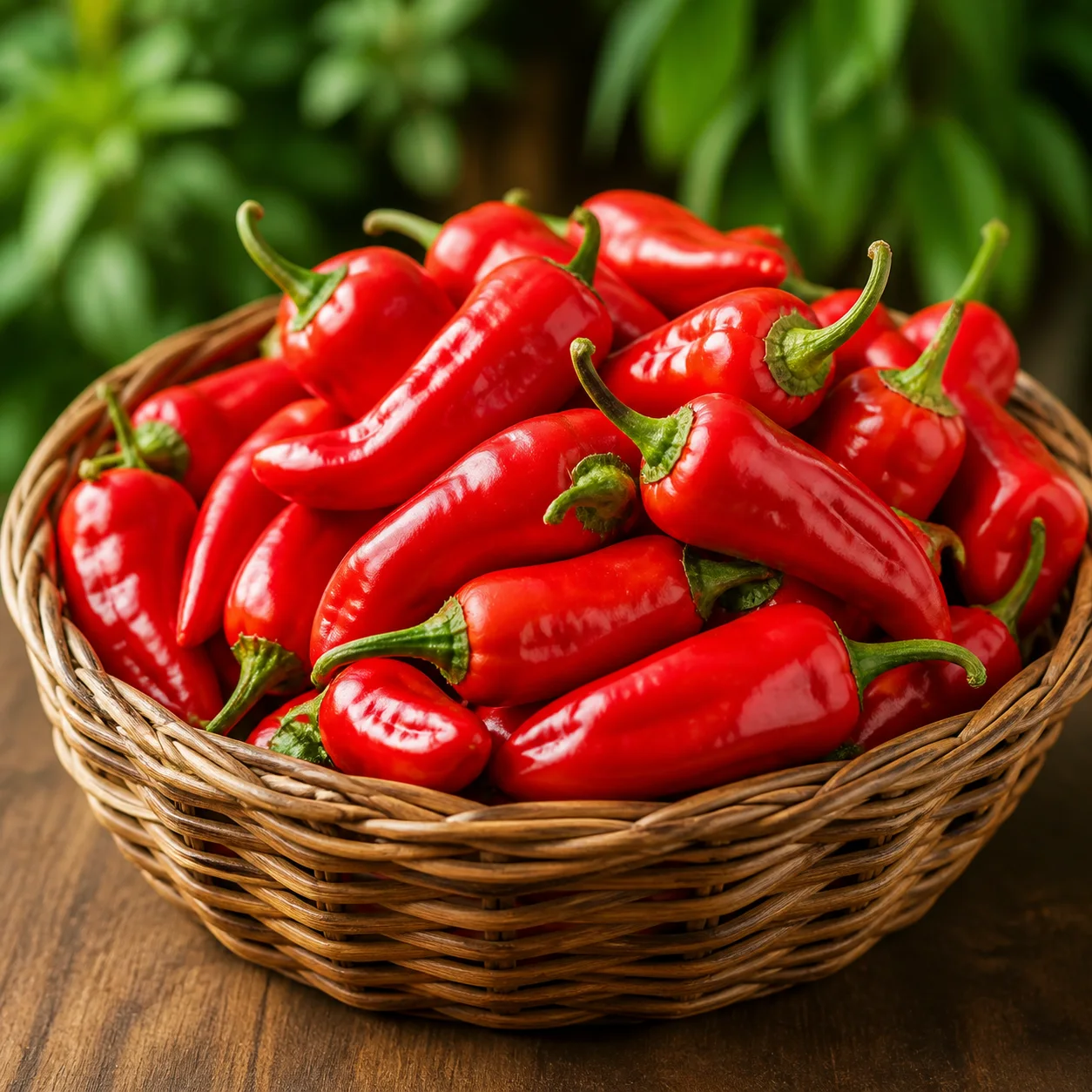 Fresh peppers in a basket